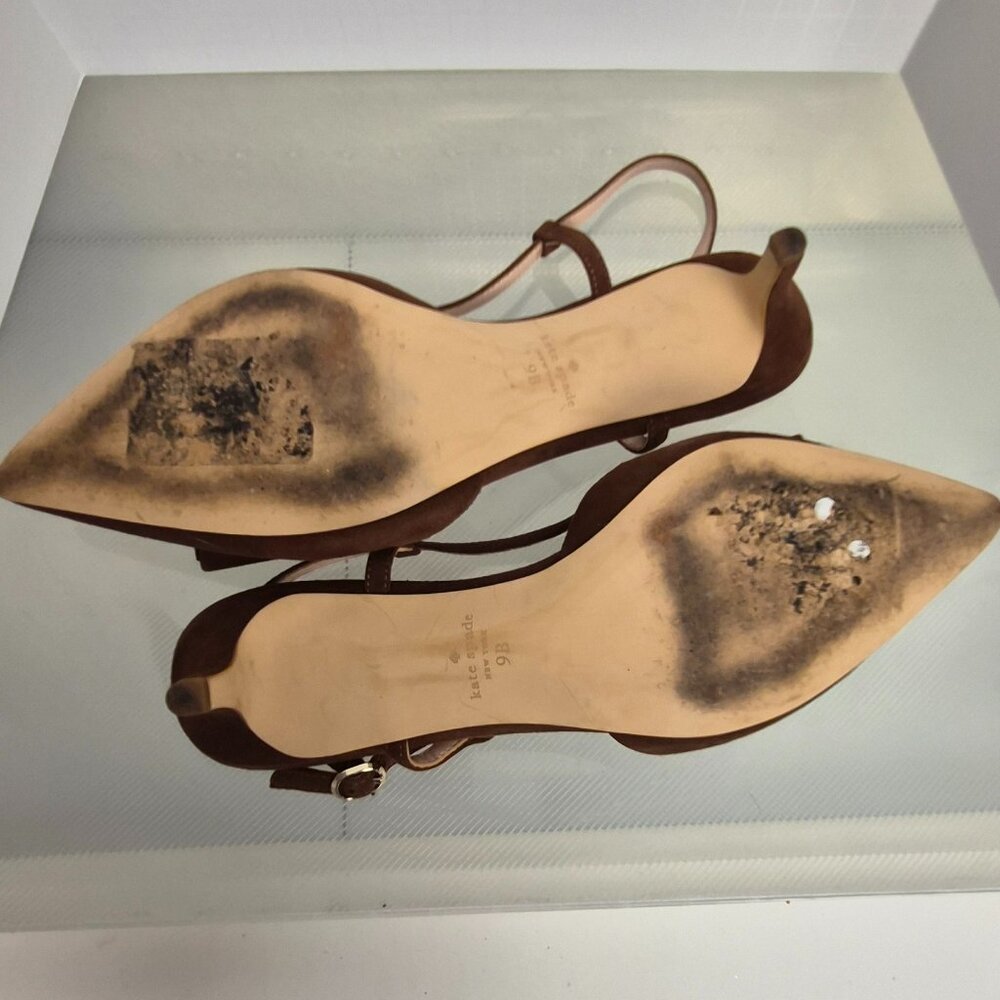 Kate Spade brown suede pointed toe low heel sandals with bow detail size 9B EUC - Picture 11 of 12